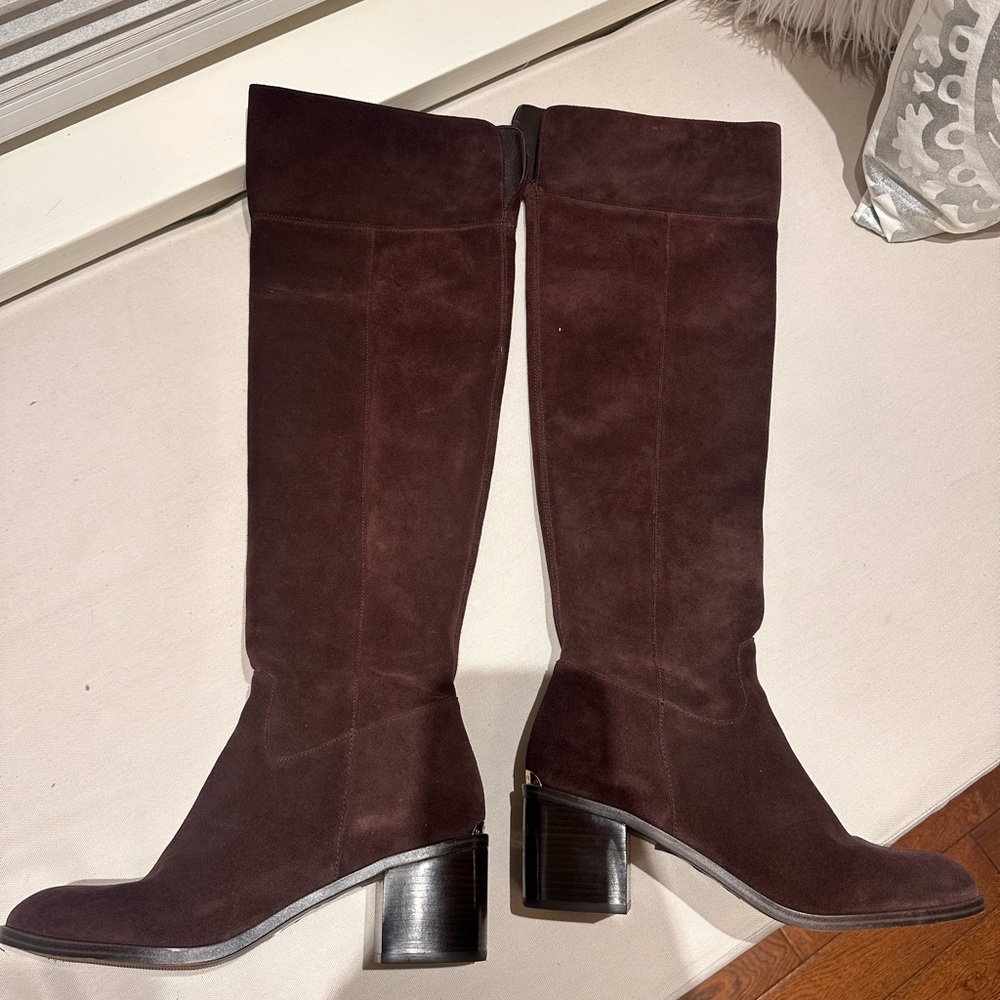 Michael Kors Paulette brown knee high suede boots .